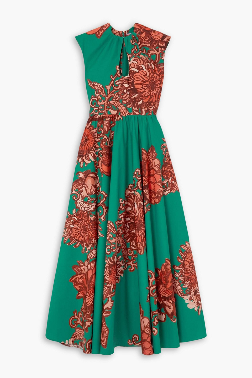 La Doublej Cutout Floral-print Cotton-poplin Maxi Dress In Green