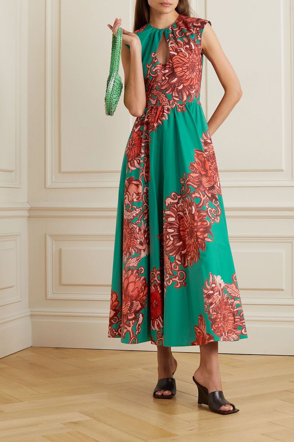 LA DOUBLEJ Cutout floral-print cotton-poplin maxi dress