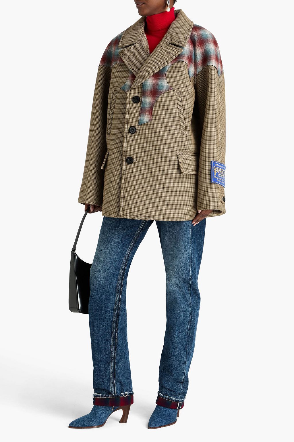 MAISON MARGIELA معطف من الفلانيل من مزيج الصوف والقطن والموهير بنقشة مربعات