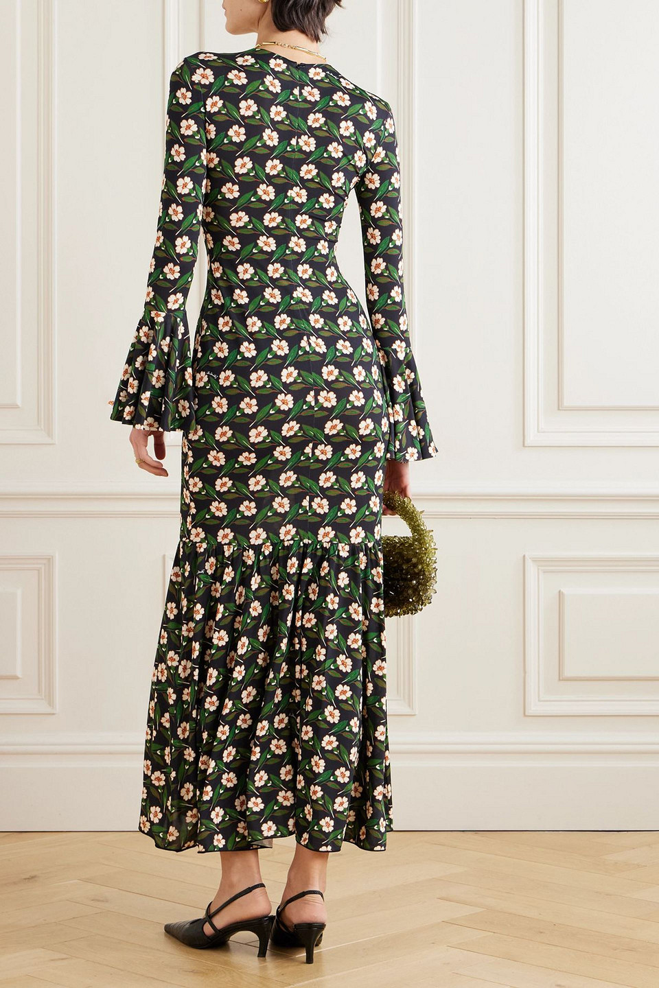 La Doublej Alba Floral-print Stretch-jersey Maxi Dress In Black