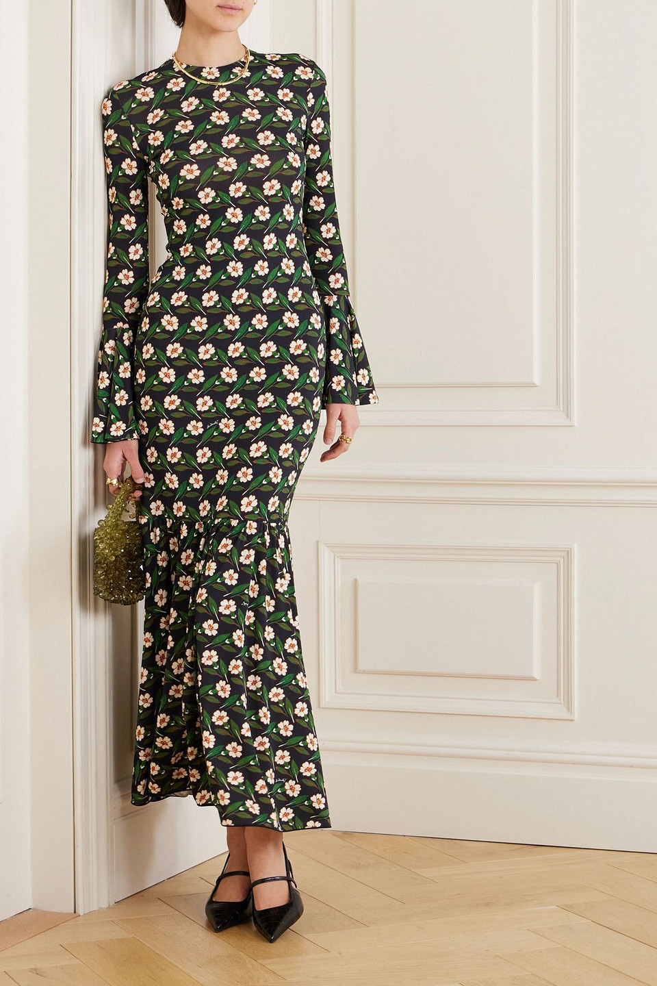 La Doublej Alba Floral-print Stretch-jersey Maxi Dress In Black