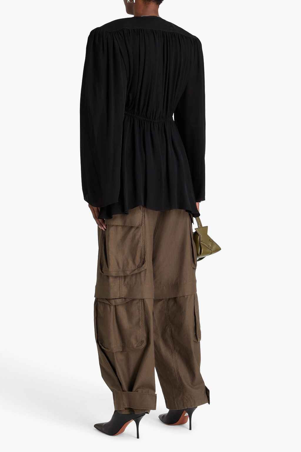 WARDROBE.NYC Gathered silk-crepe mini dress