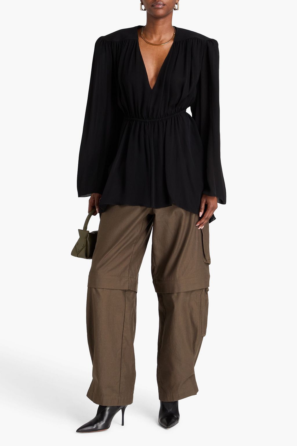 WARDROBE.NYC Gathered silk-crepe mini dress