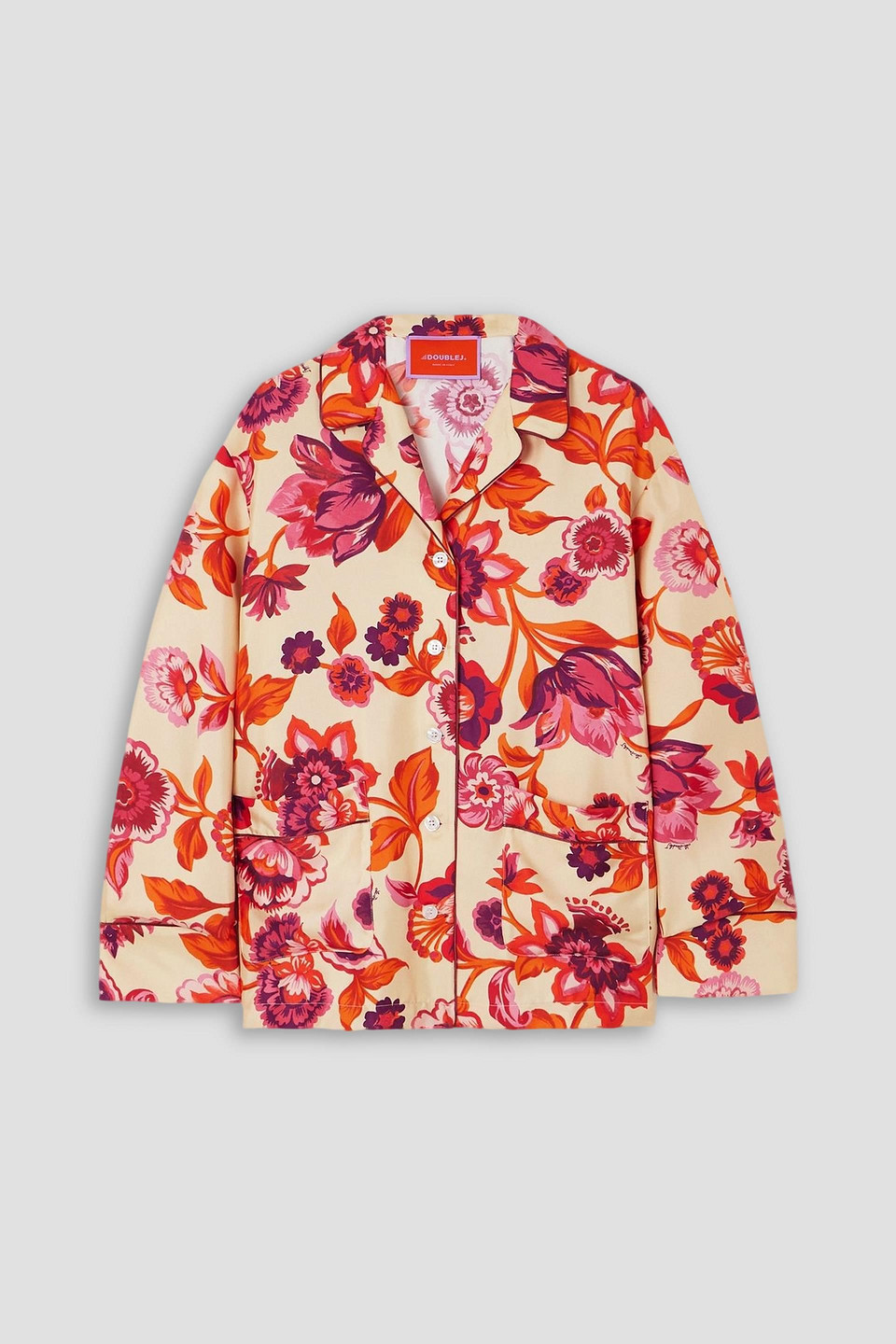 La Doublej Floral-print Silk-twill Pajama Shirt In White