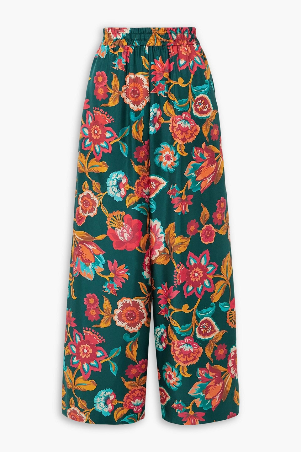 La Doublej Floral-print Silk-twill Wide-leg Pants In Green