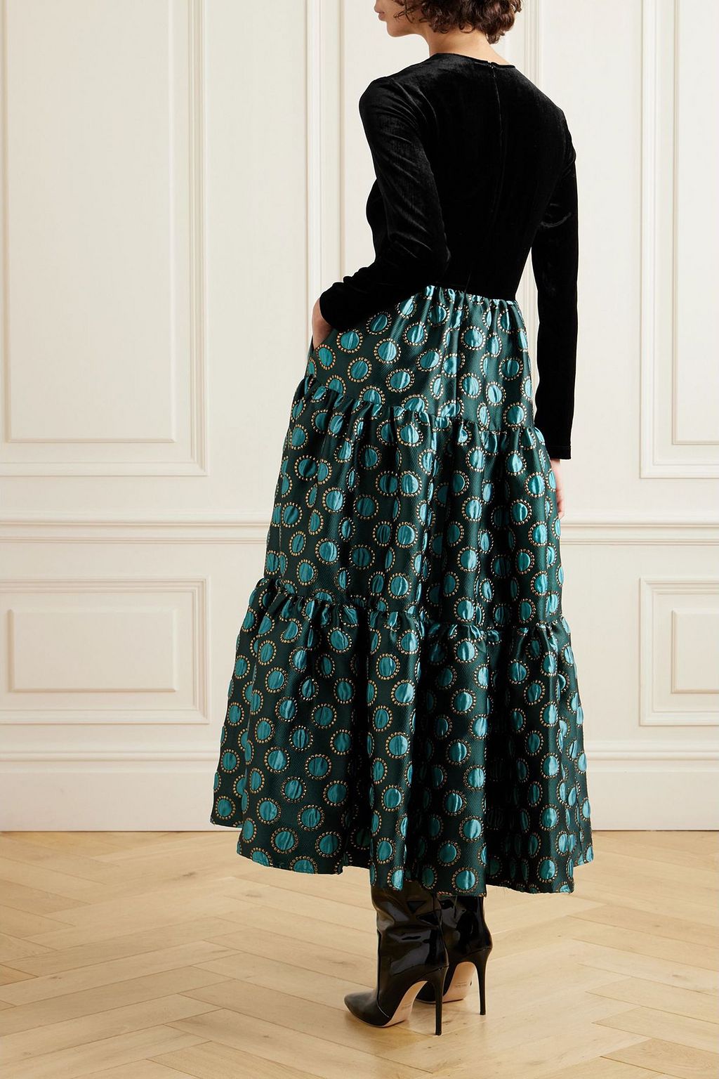 LA DOUBLEJ Big tiered velvet and jacquard maxi dress