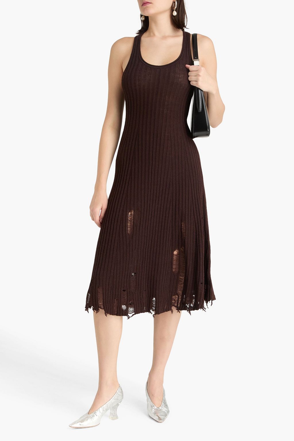 ACNE STUDIOS فستان متوسط الطول من مزيج الكتان بتأثير معتق