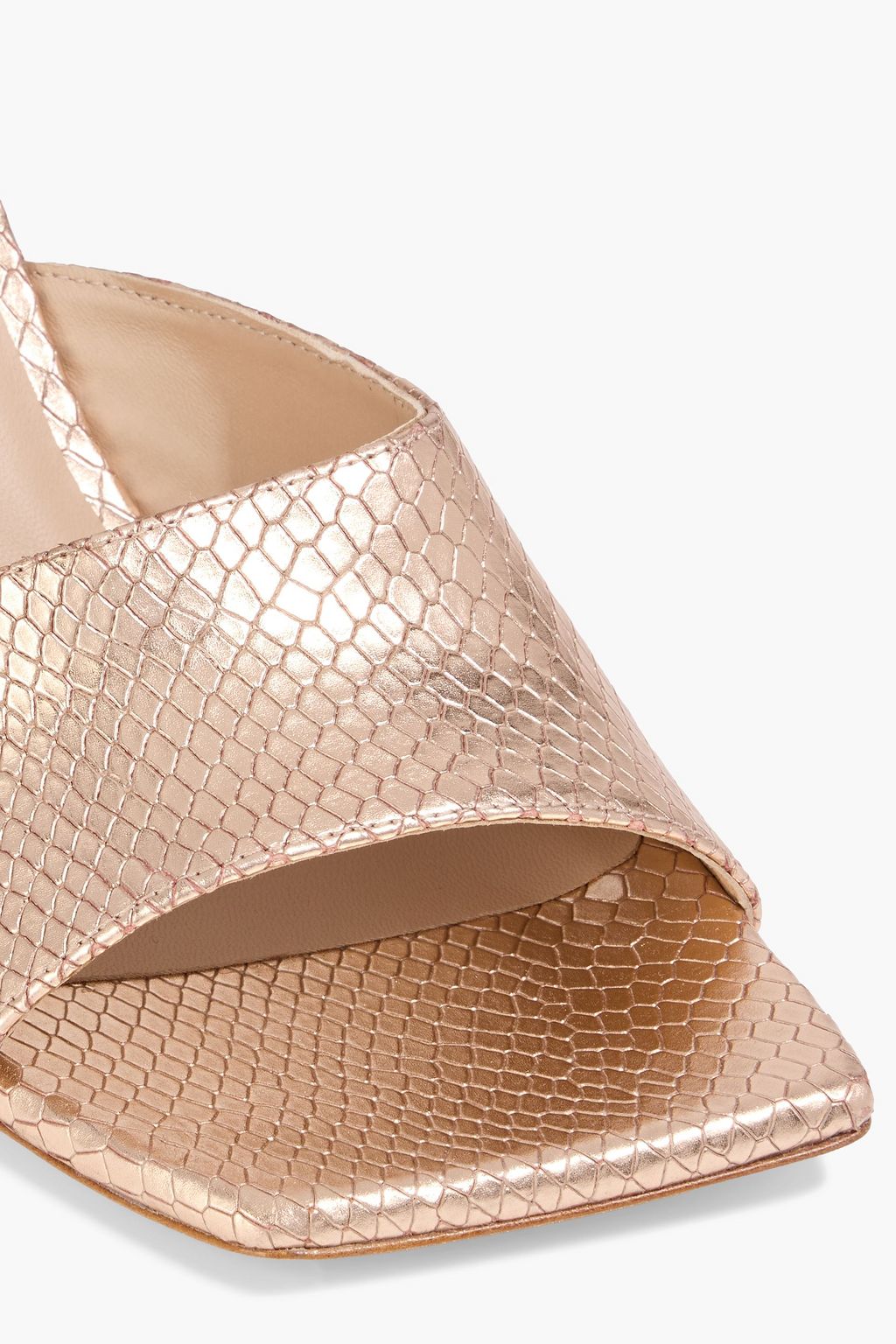 STUART WEITZMAN Tia 85 metallic snake-effect leather mules