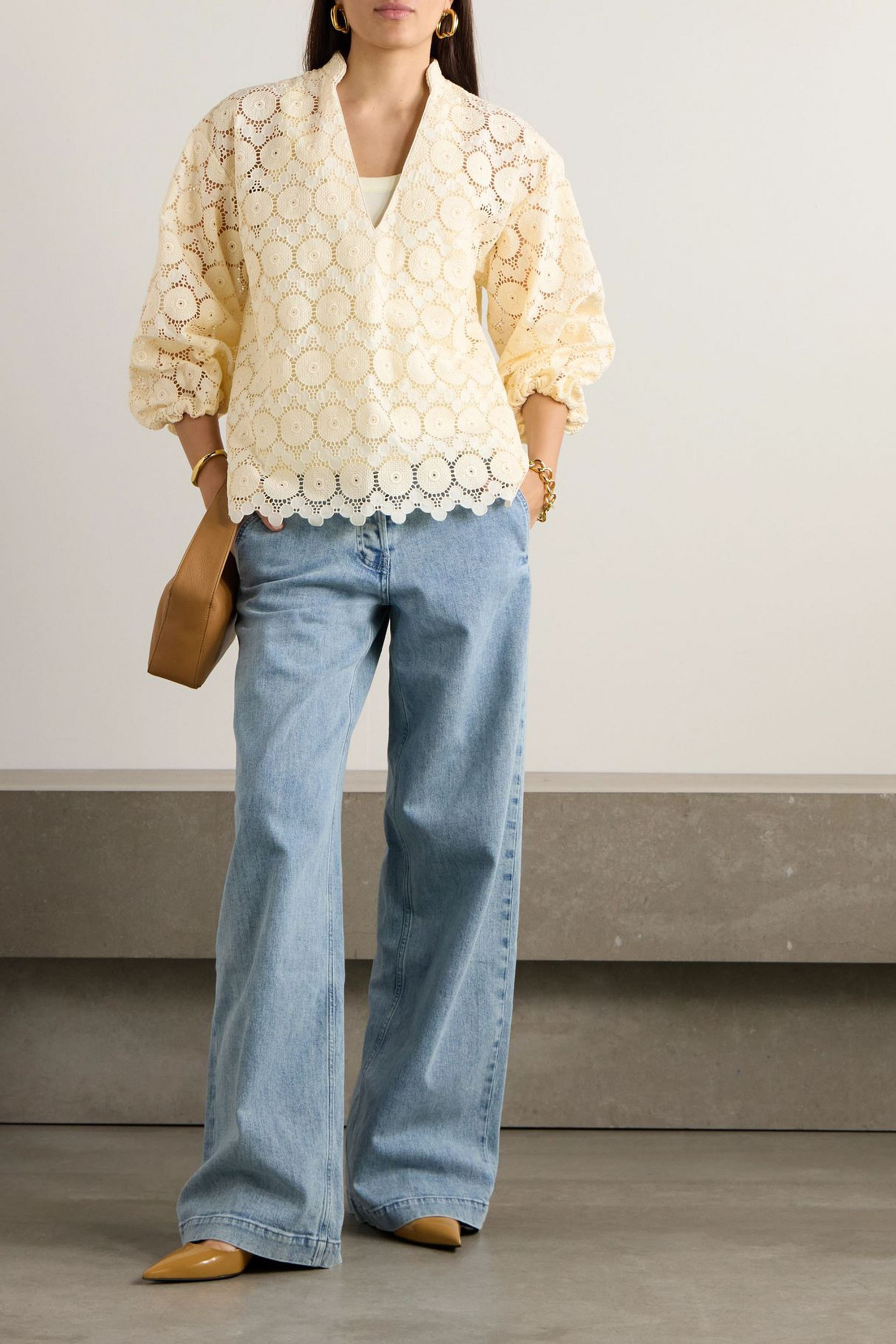 La DoubleJ Jackie cotton-blend macramé shirt