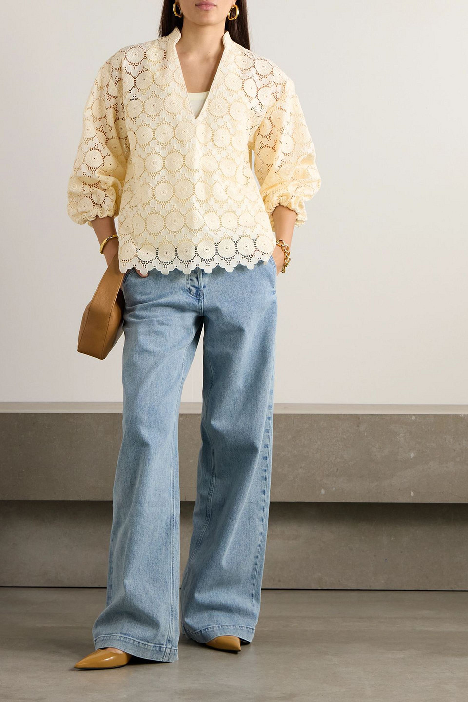 La Doublej Jackie Cotton-blend Macramé Shirt In Yellow