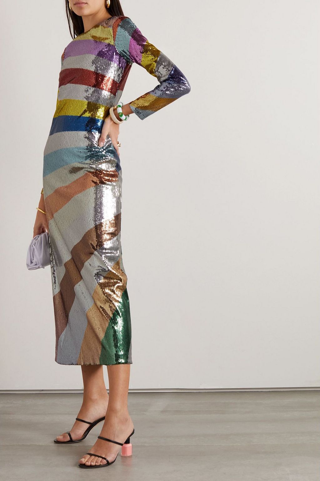 LA DOUBLEJ فستان طويل "سوبريم سوينج" من التول مزين بأقراص برّاقة