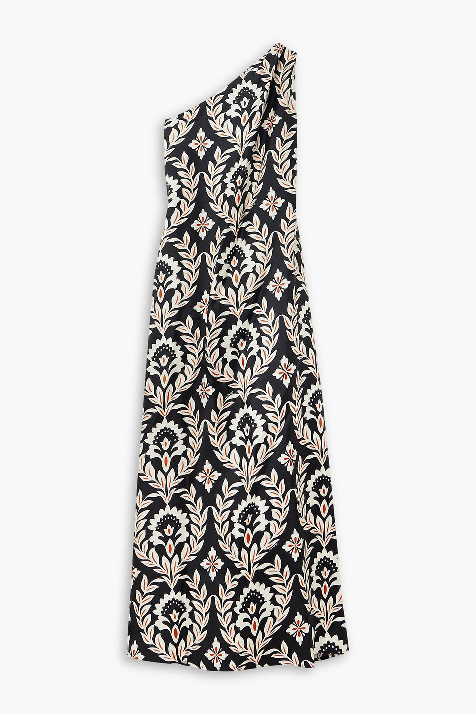 La Doublej Roy One-shoulder Floral-print Silk-twill Maxi Dress In Black