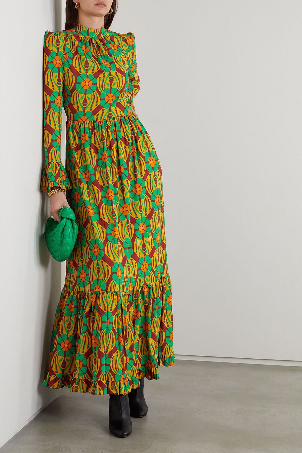 LA DOUBLEJ Visconti tiered floral-print crepe maxi dress