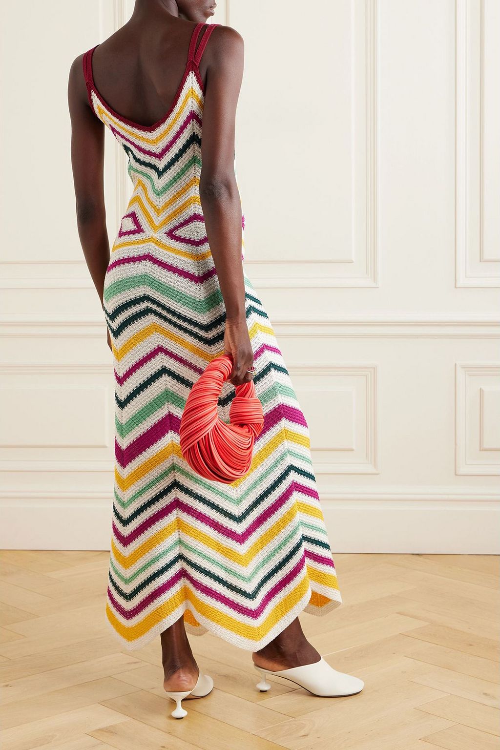 LA DOUBLEJ فستان دازلينج طويل من القطن بحبكة كروشيه بتصميم مخطط