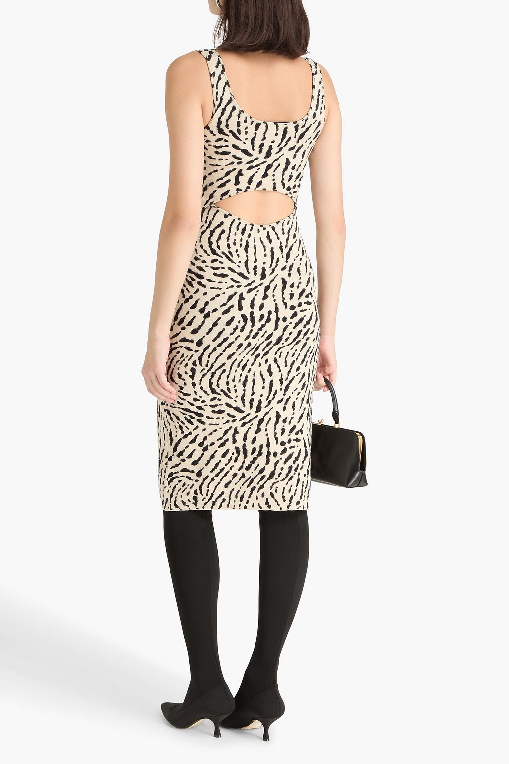 PROENZA SCHOULER PSWL فستان قصير من مزيج الحرير المحبوك والجاكار  بنقوش الحمار الوحشي وأجزاء مقصوصة