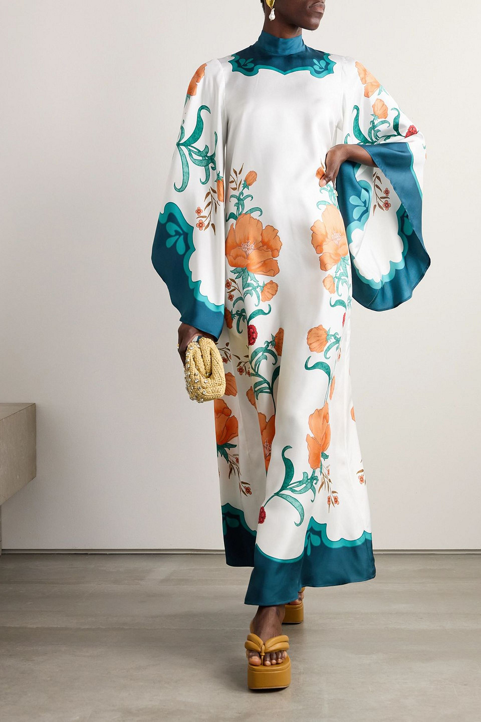 La Doublej Orlebar Brown Magnifico Floral-print Silk-satin Maxi Dress In White