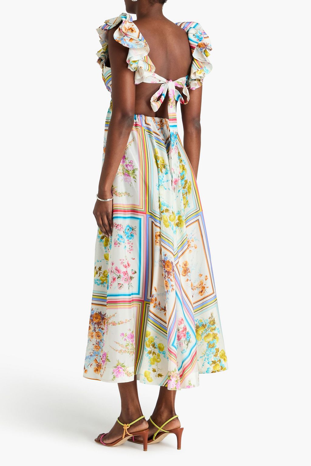 ZIMMERMANN فستان طويل من حرير شيفون مزين بطبعات وأجزاء مقصوصة