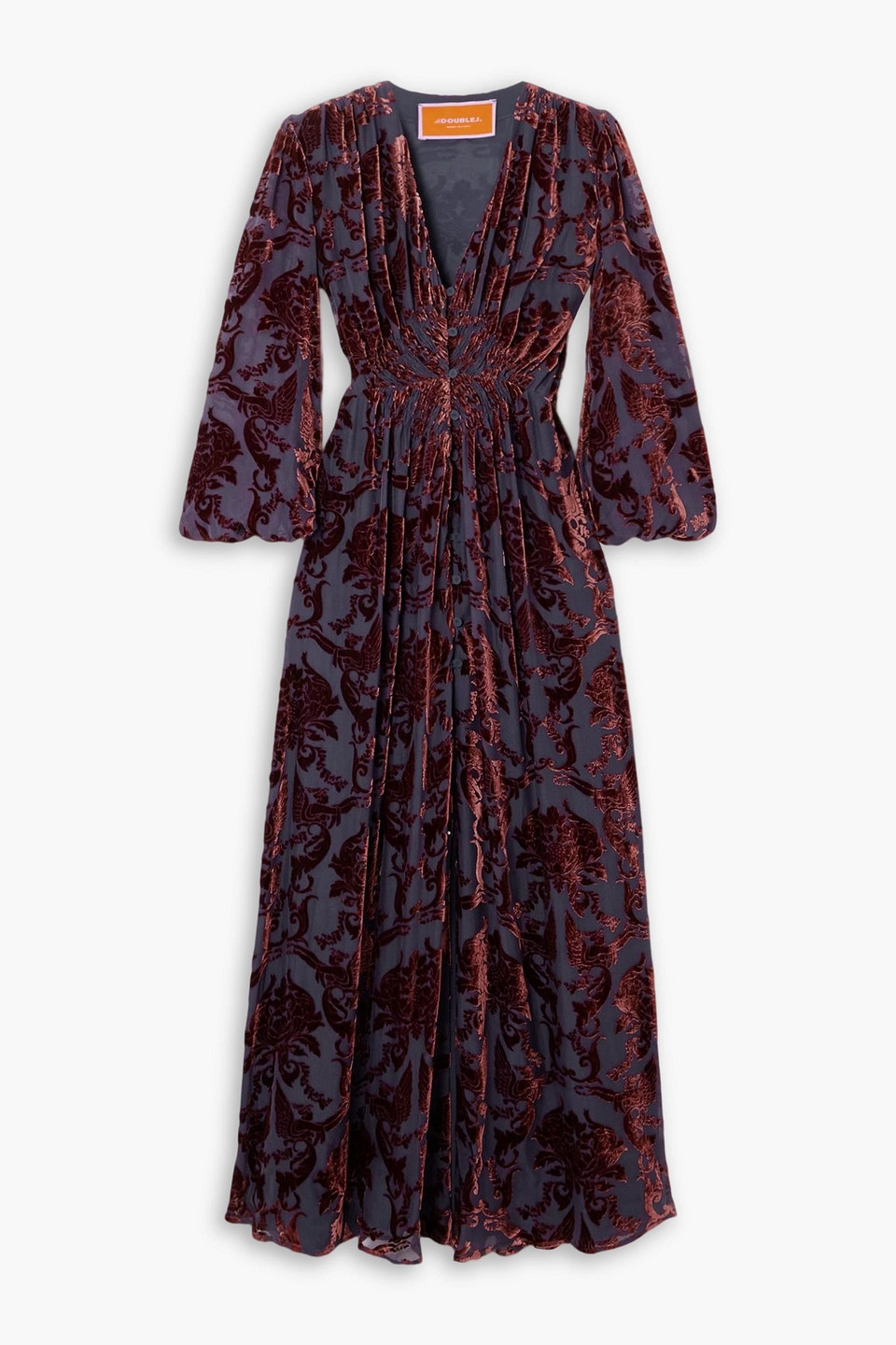 La Doublej Camerino Devoré-velvet Maxi Dress In Burgundy
