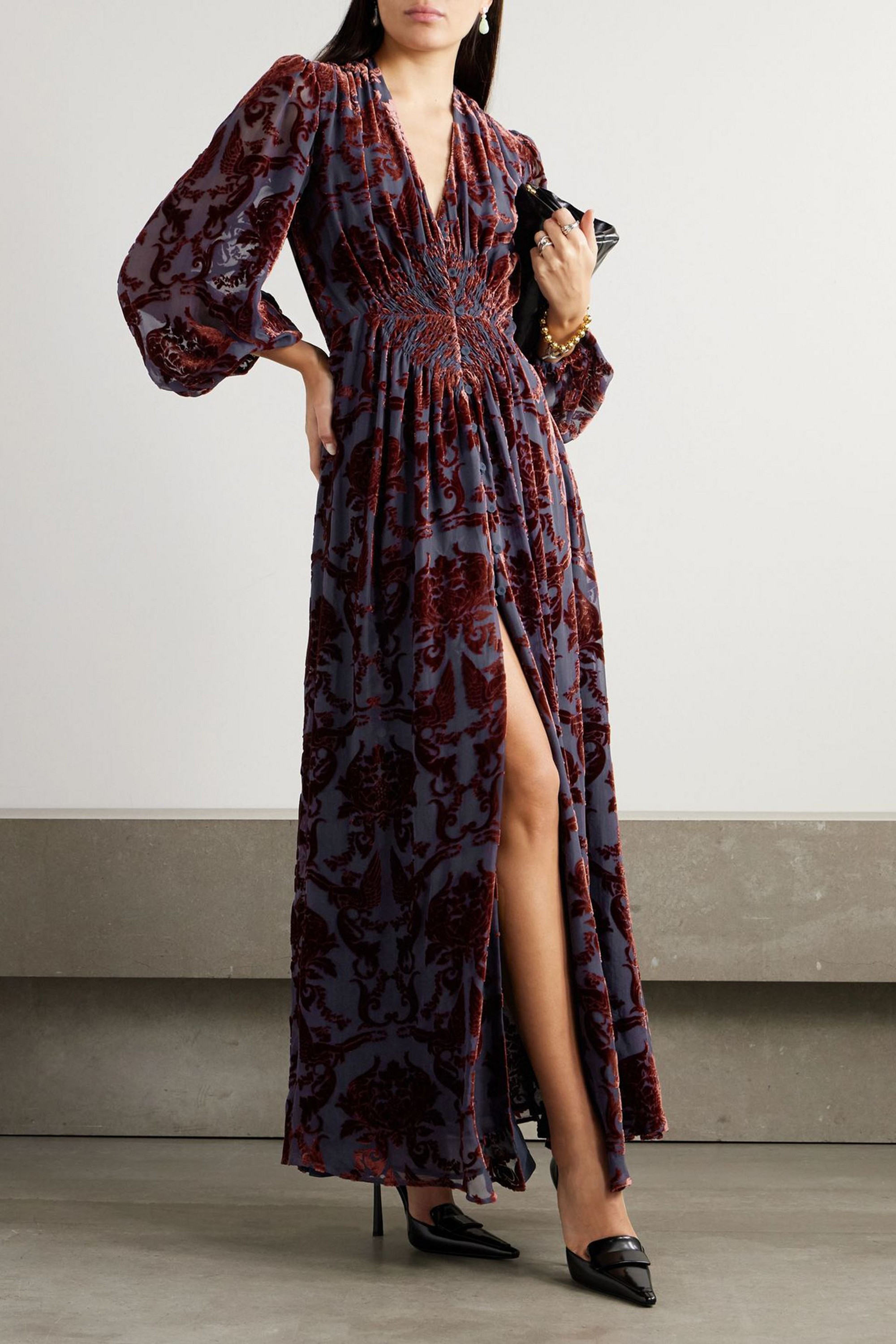 La DoubleJ Camerino devoré-velvet maxi dress