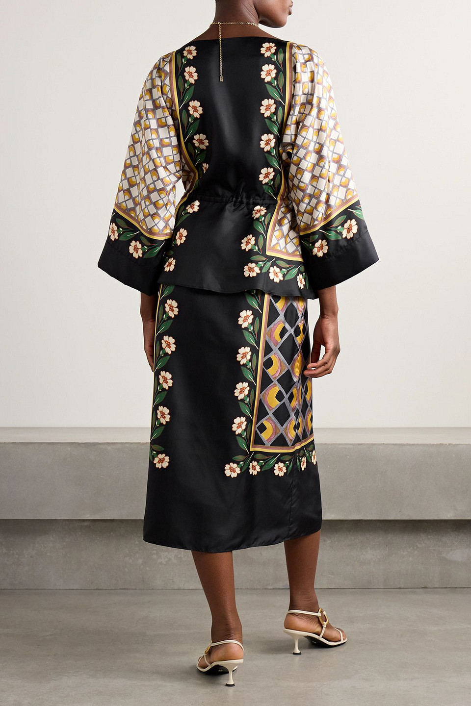 La Doublej Apericena Printed Silk-twill Midi Dress In Green