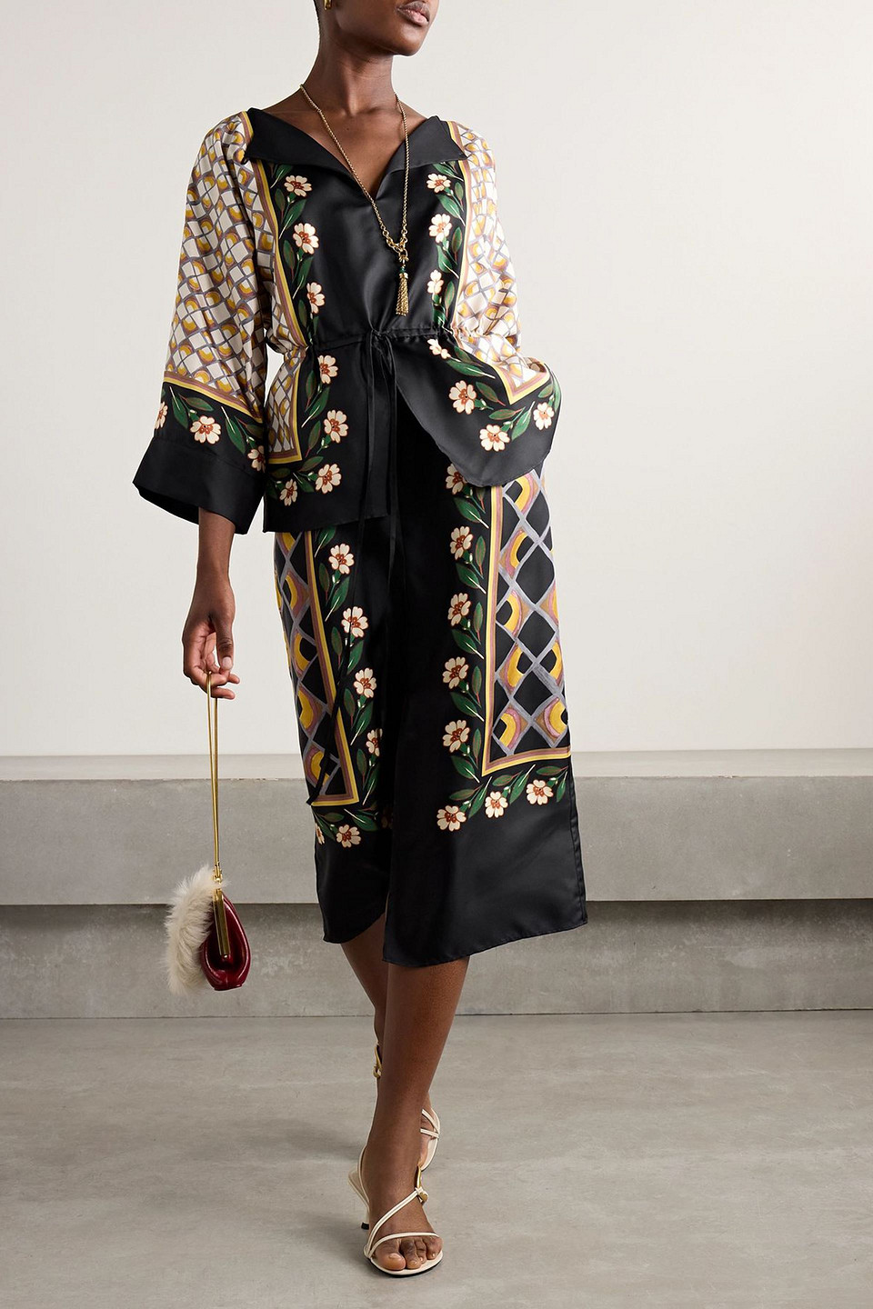 La Doublej Apericena Printed Silk-twill Midi Dress In Green