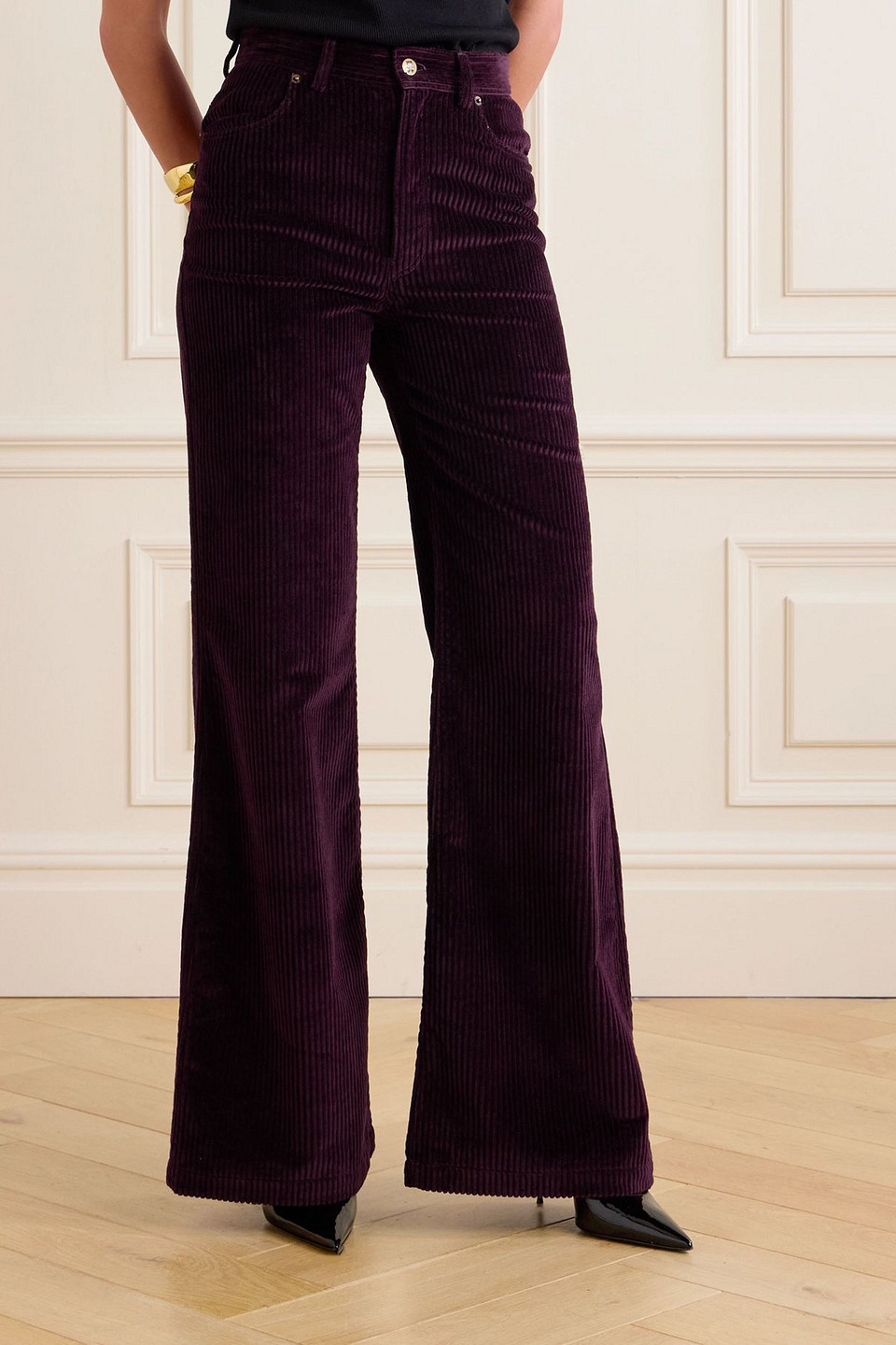 La Doublej The Flare Cotton-blend Corduroy Flared Pants In Purple