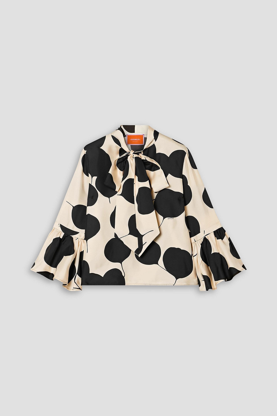 La Doublej Happy Wrist Tie-detailed Printed Silk-twill Blouse In White