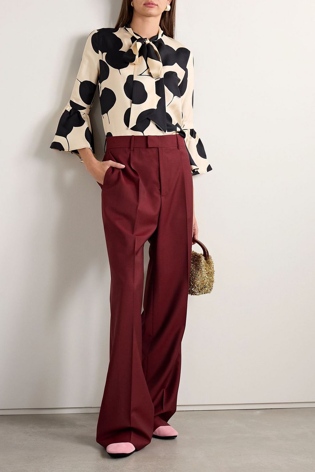 LA DOUBLEJ Happy Wrist tie-detailed printed silk-twill blouse