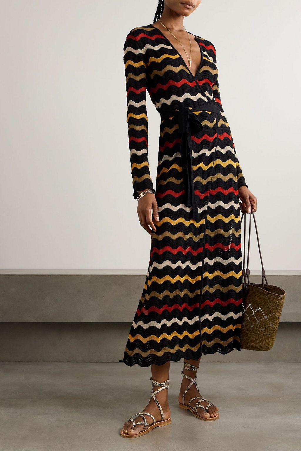 LA DOUBLEJ Zephyr belted striped linen-blend midi wrap dress