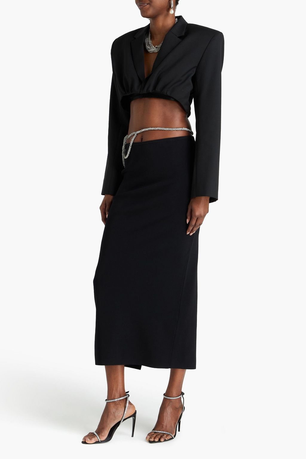 CHRISTOPHER ESBER تنورة بقصّة مستقيمة متوسطة الطول من نسيج مطاطي بحبكة مُزيّنة