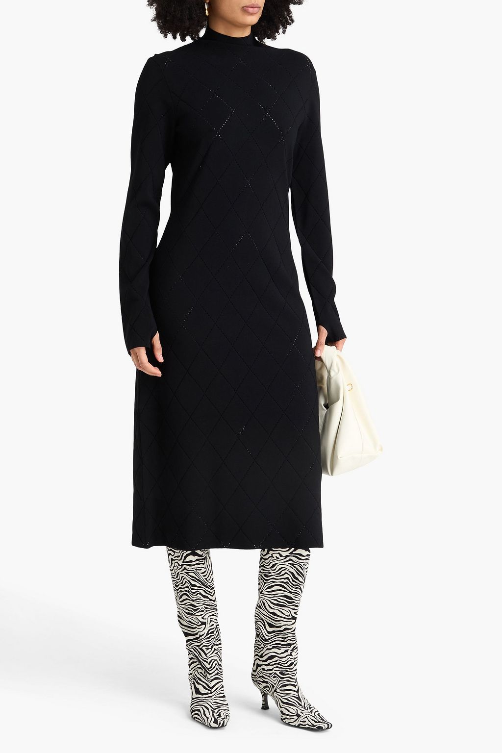 PROENZA SCHOULER PSWL فستان متوسط الطول من نسيج بحبكة بوانتيل