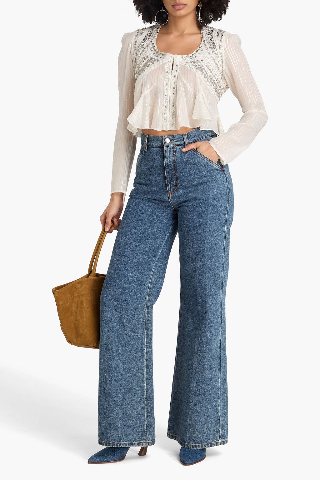 ISABEL MARANT Cropped Oberteil „Olaya“ aus Georgette aus einer Seiden-Lurex®-Mischung mit Verzierung