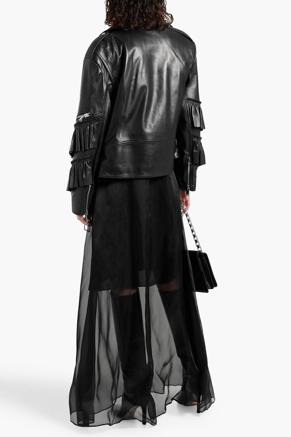 VALENTINO GARAVANI Ruffled leather biker jacket