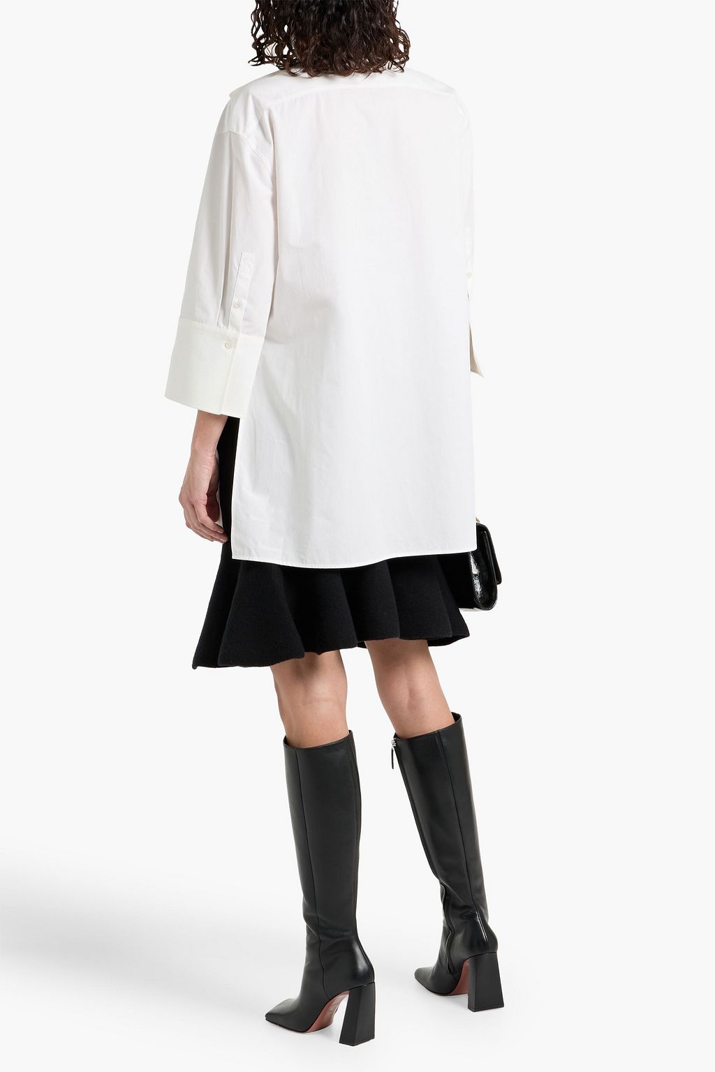 VALENTINO GARAVANI Pussy-bow cotton-piqué and poplin tunic
