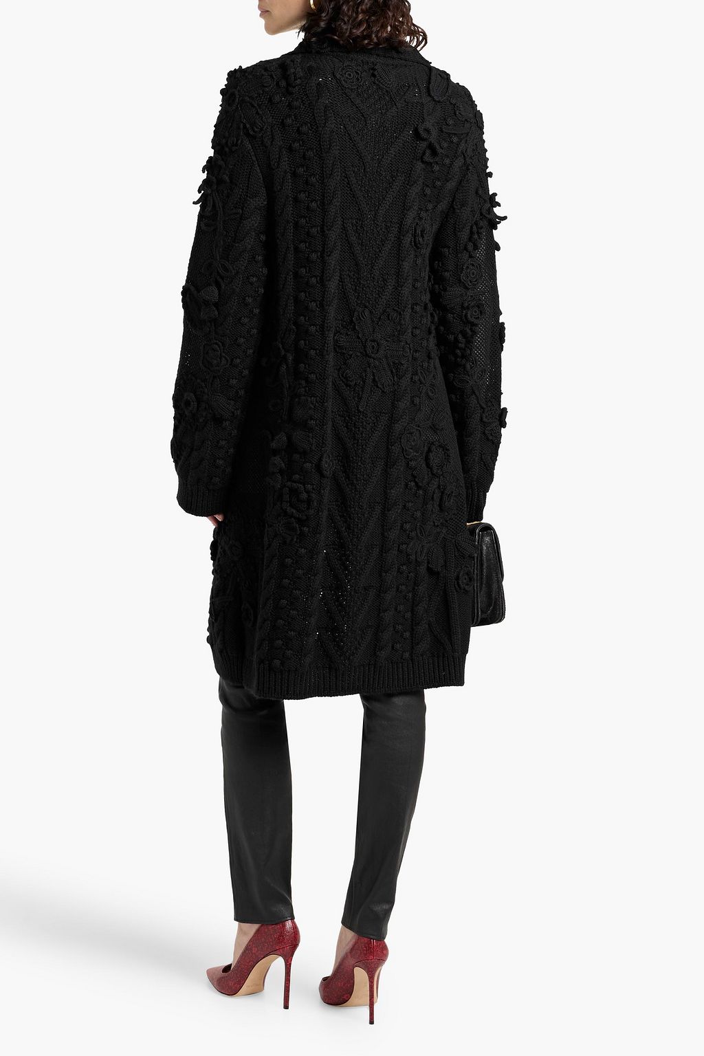 VALENTINO GARAVANI Floral-appliquéd cable-knit wool cardigan