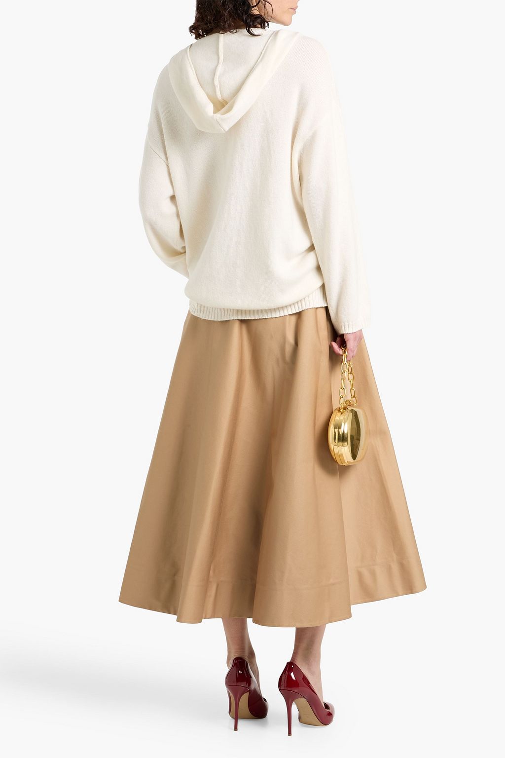 VALENTINO GARAVANI Embellished cotton-blend twill midi skirt