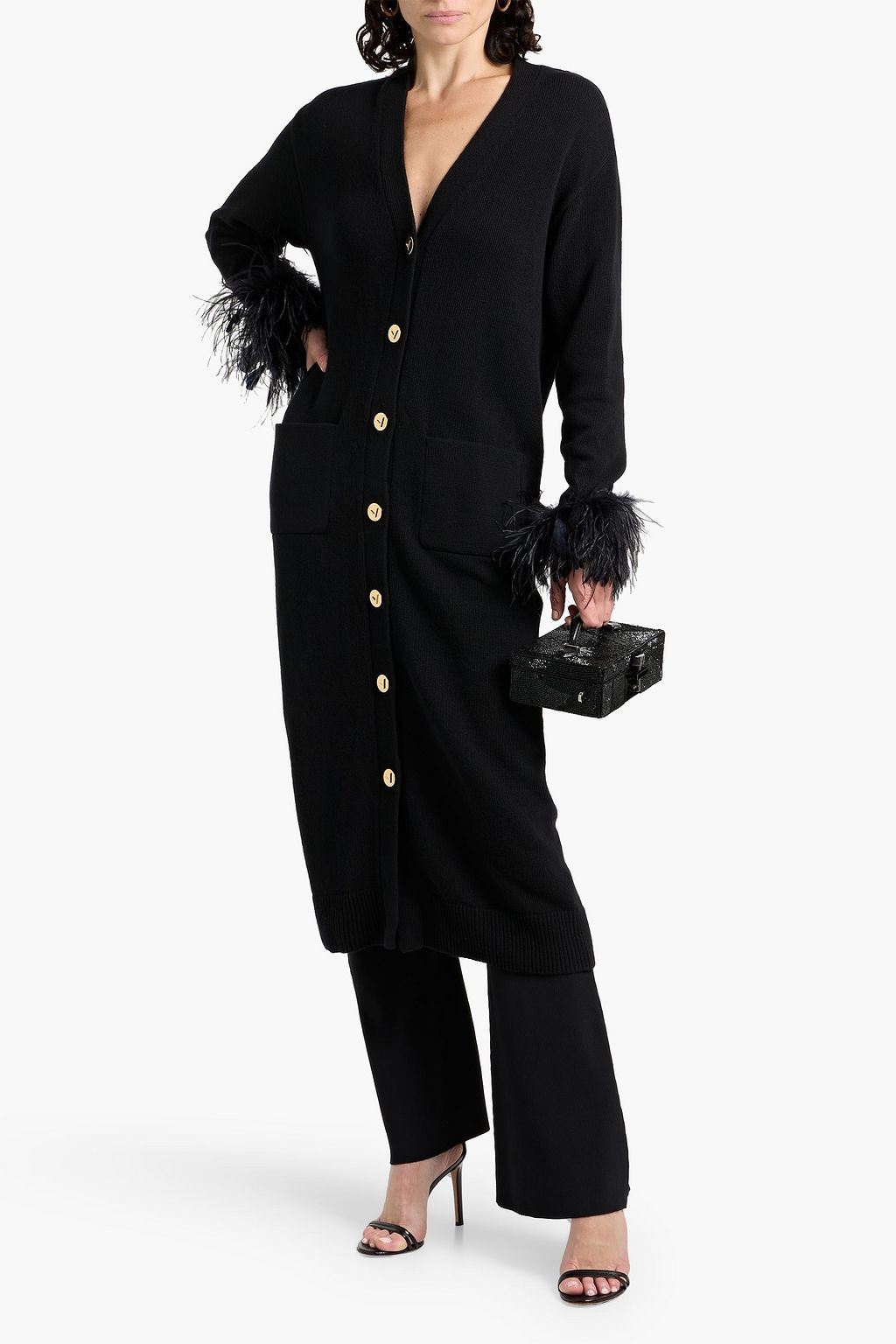 VALENTINO GARAVANI Feather-trimmed wool cardigan | THE OUTNET