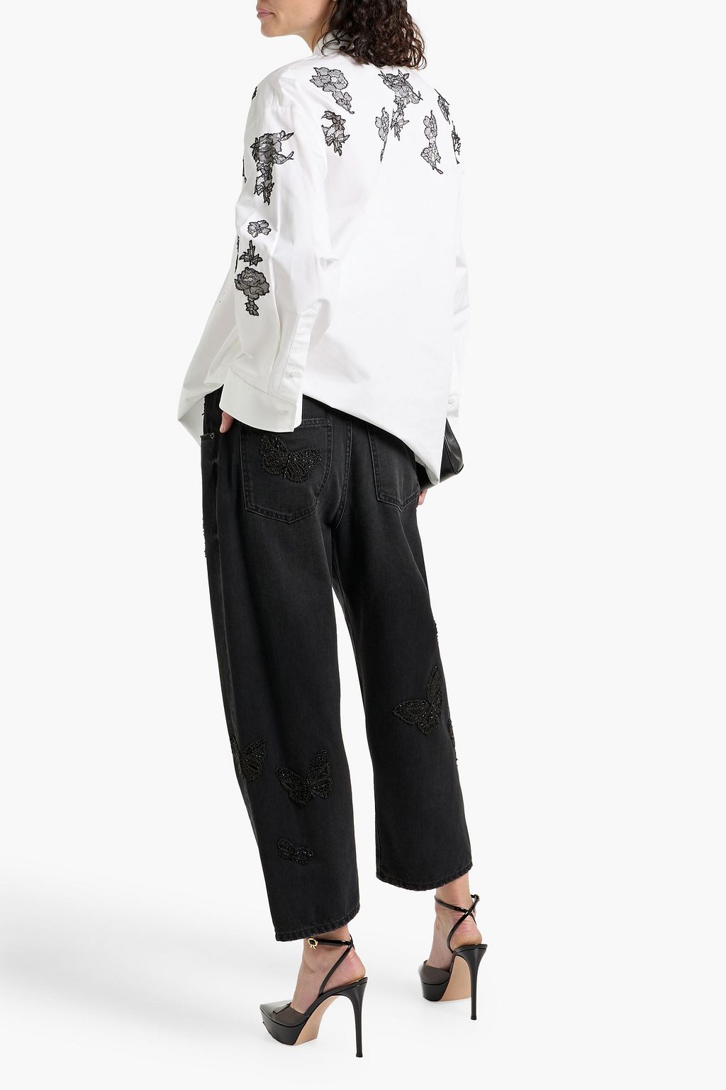 VALENTINO GARAVANI Cropped embellished high-rise tapered jeans