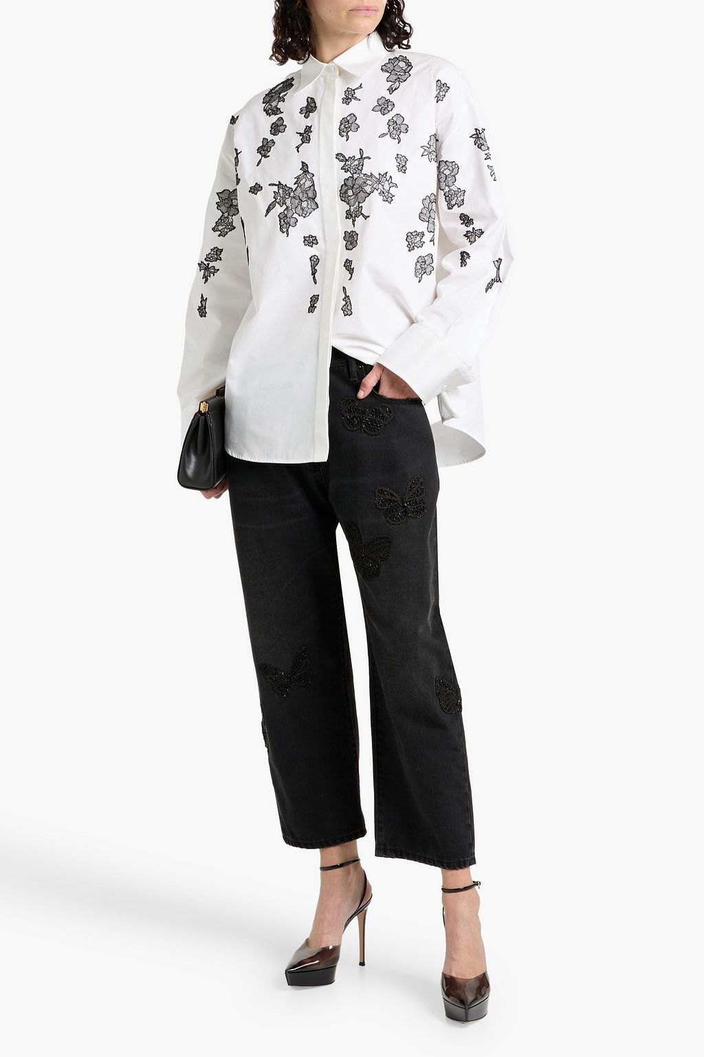 VALENTINO GARAVANI Cropped embellished high-rise tapered jeans