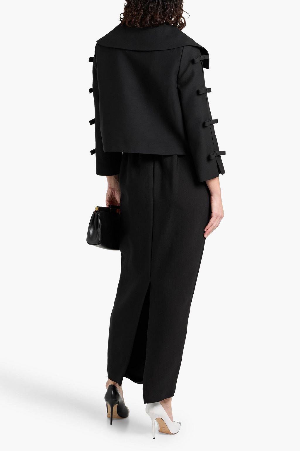 VALENTINO GARAVANI Cropped bow-detailed wool and silk-blend crepe jacket