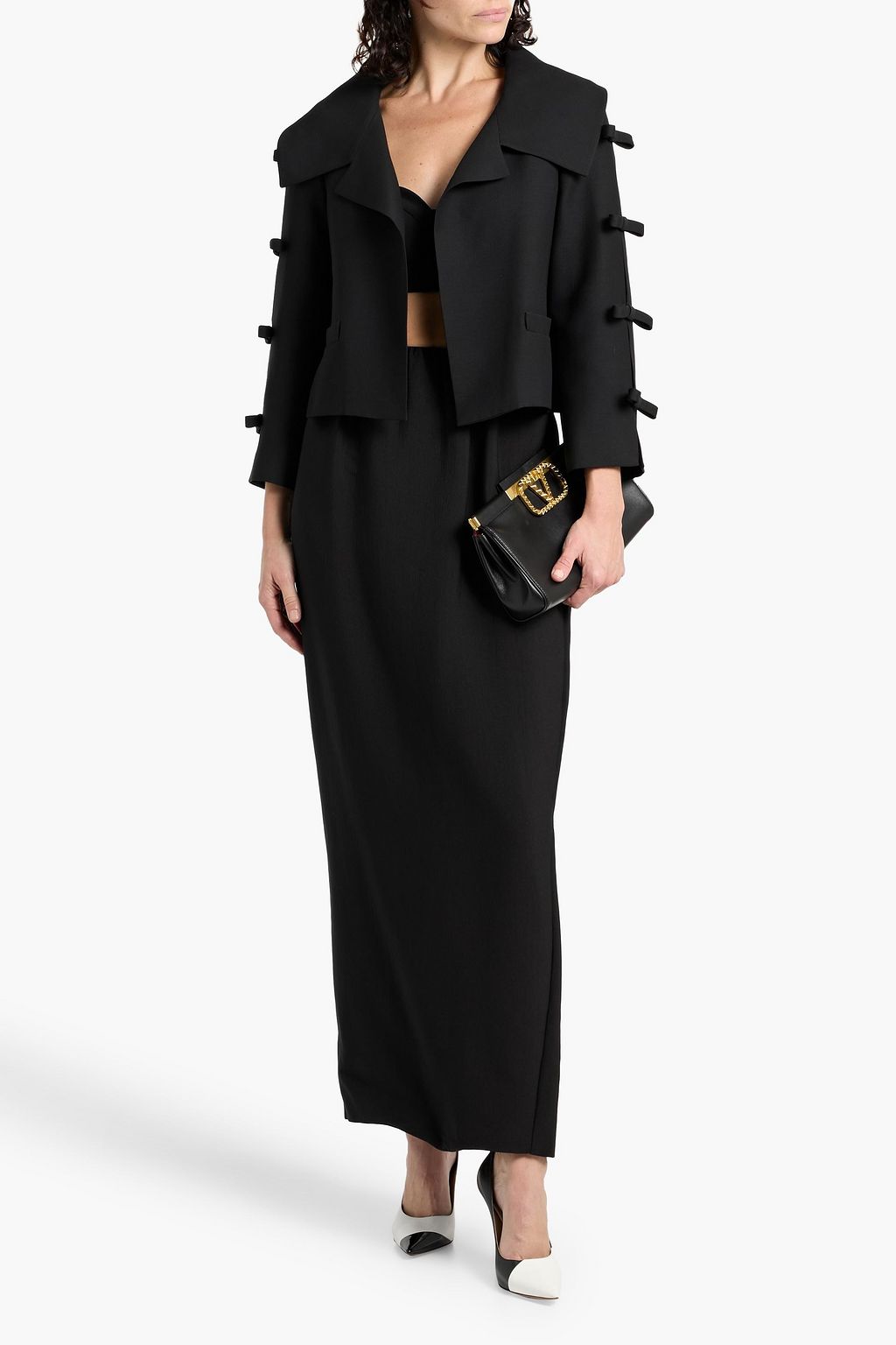 VALENTINO GARAVANI Cropped bow-detailed wool and silk-blend crepe jacket