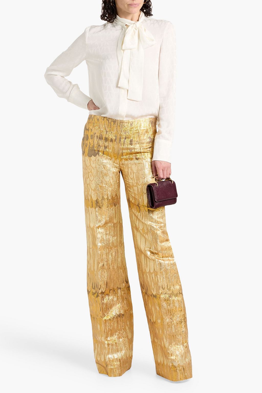 VALENTINO GARAVANI Pussy-bow silk-jacquard blouse