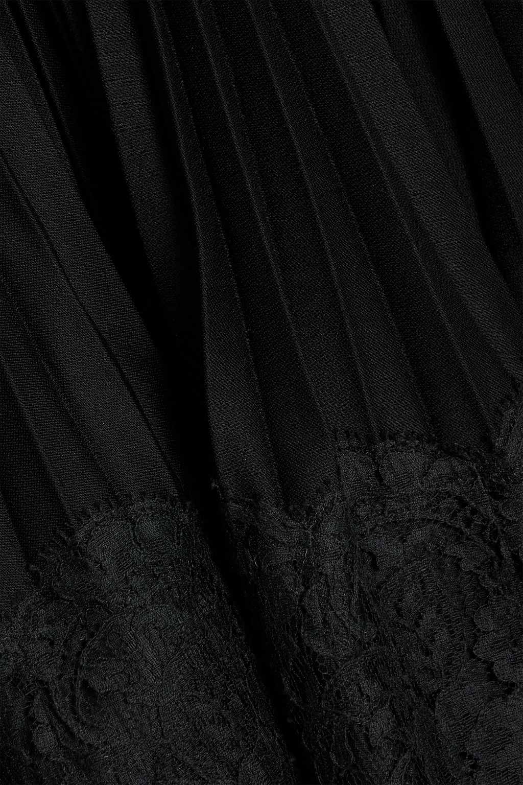 VALENTINO GARAVANI Lace-trimmed pleated wool-blend crepe mini dress