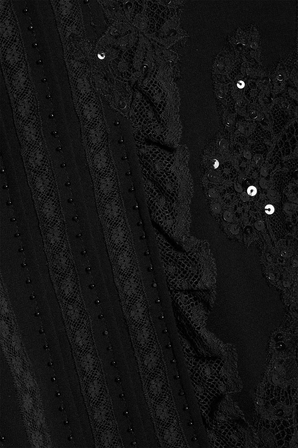 VALENTINO GARAVANI Embellished lace-paneled silk-crepe mini dress