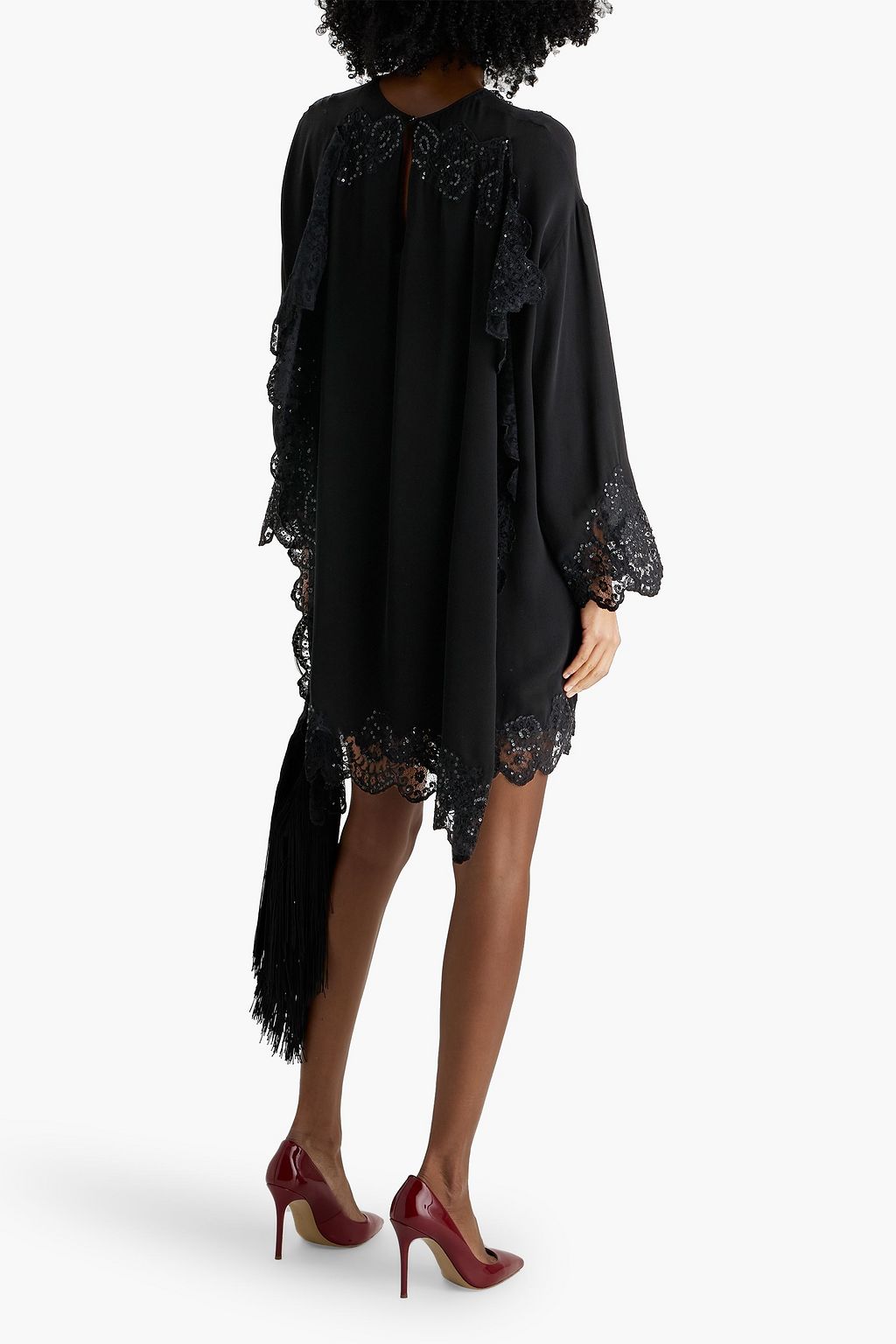 VALENTINO GARAVANI Embellished lace-paneled silk-crepe mini dress
