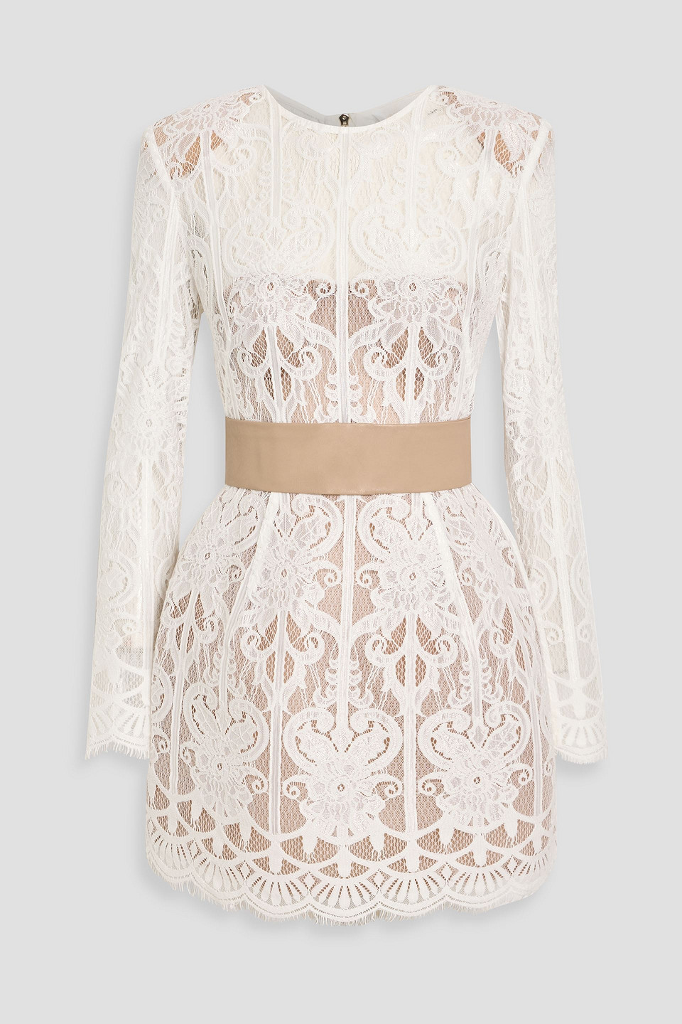 Bronx And Banco Casey Belted Scalloped Lace Mini Dress In White