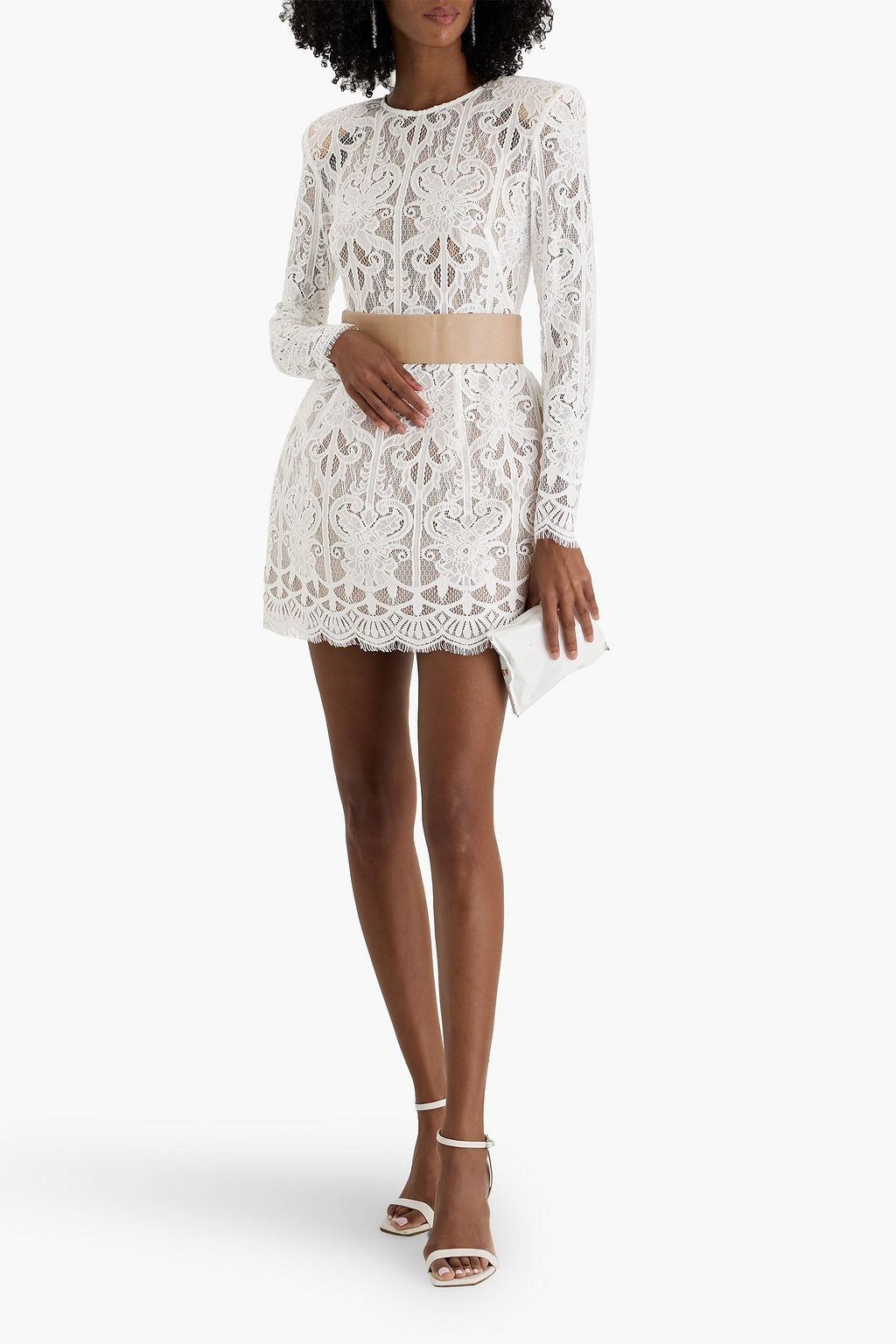 BRONX & BANCO Casey belted scalloped lace mini dress