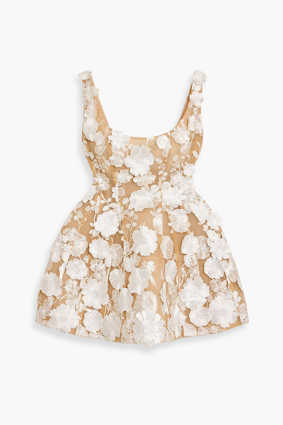 Bronx And Banco Jasmine Floral-appliquã©d Tulle Mini Dress In Brown