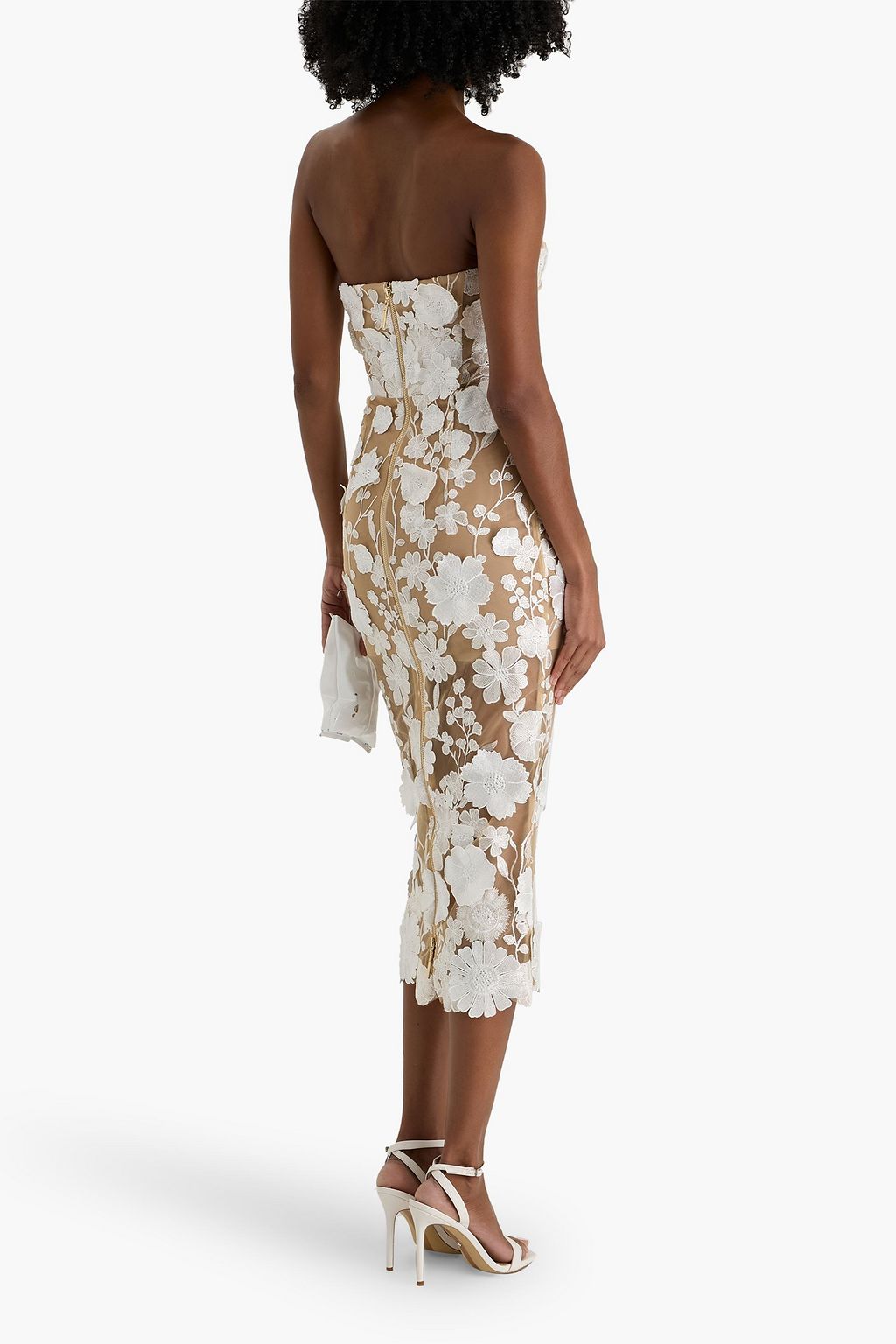 BRONX & BANCO Jasmine strapless floral-appliquéd tulle midi dress