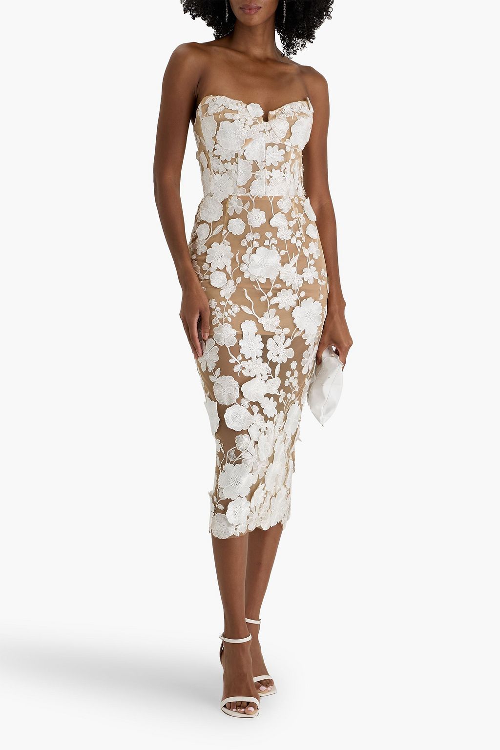 BRONX & BANCO Jasmine strapless floral-appliquéd tulle midi dress